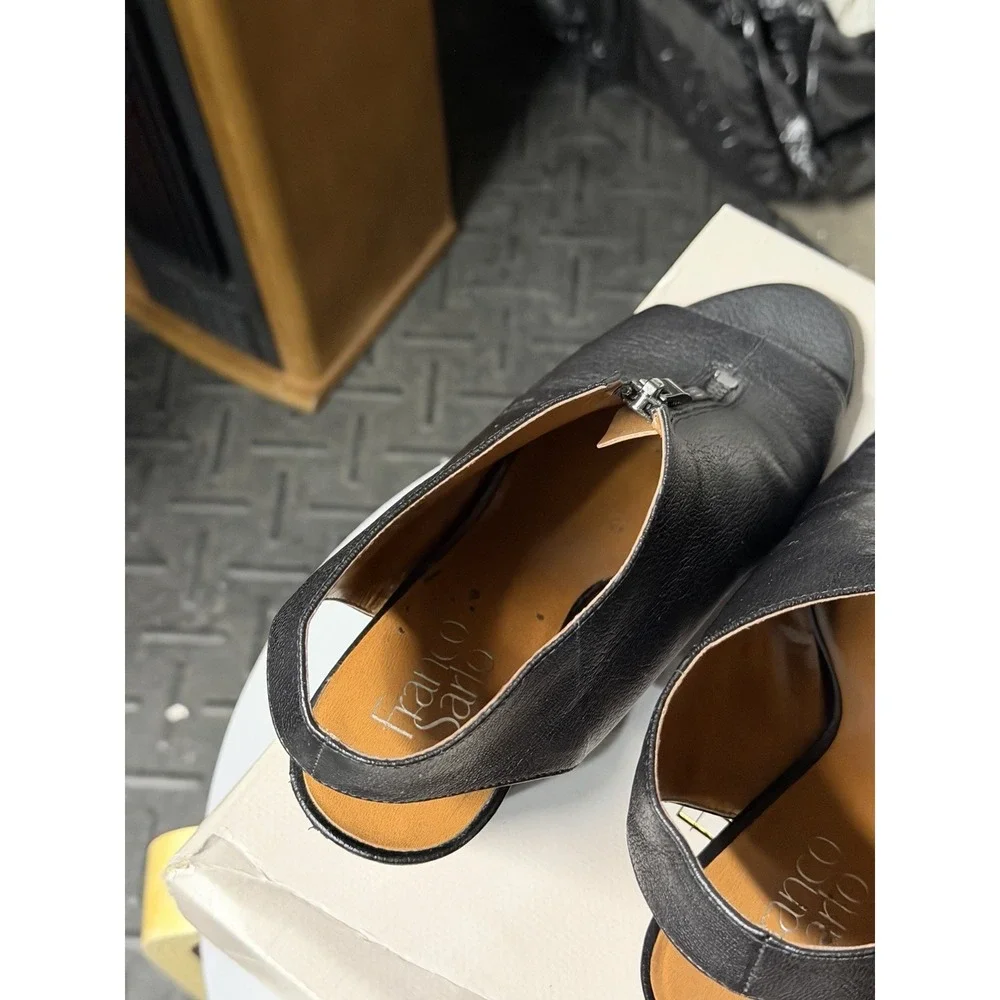Franco Sarto Black Leather Slingback‎ Heels Zip Front Women's Shoes
